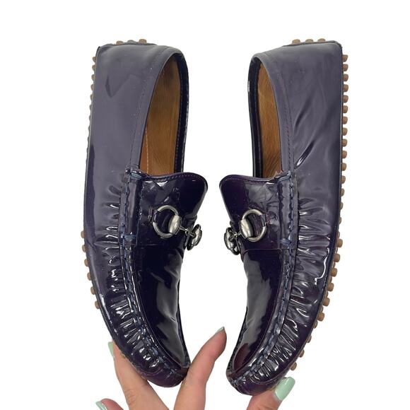 Gucci Patent Leather Horsebit Driver Loafers Slip On Dark Purple Size 39 - Picture 5 of 11